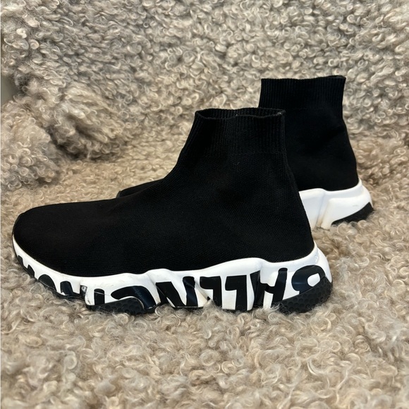 Balenciaga Speed Graffiti Sneakers - black and white - retail for $1200 - Picture 2 of 7